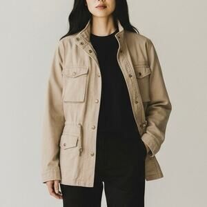 GAP Oversized Beige Canvas Jacket XL Tan Utility Chore Workwear Drawstring SEE